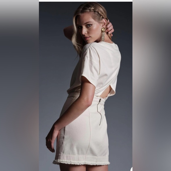 Pilcro Anthropologie Denim Skirt & Knit Tee Twofer Mini Dress Cotton Cream - Picture 2 of 10